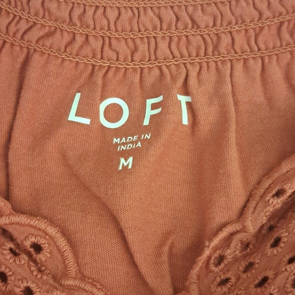 Loft Peasant Style Short Sleeve 100% Cotton Eyelet Lace Blouse Size M Brick Red - Picture 3 of 5